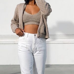 Beige Zara crop top with matching cardigan.